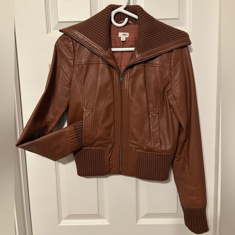 Frenchi Leather Jacket, Medium, Bomber Style, Camel-color